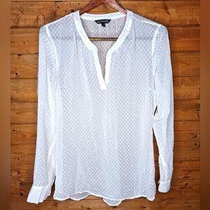 ❤️ 3/$30 Express Women's White Sheer Blouse Long Sleeves Size L